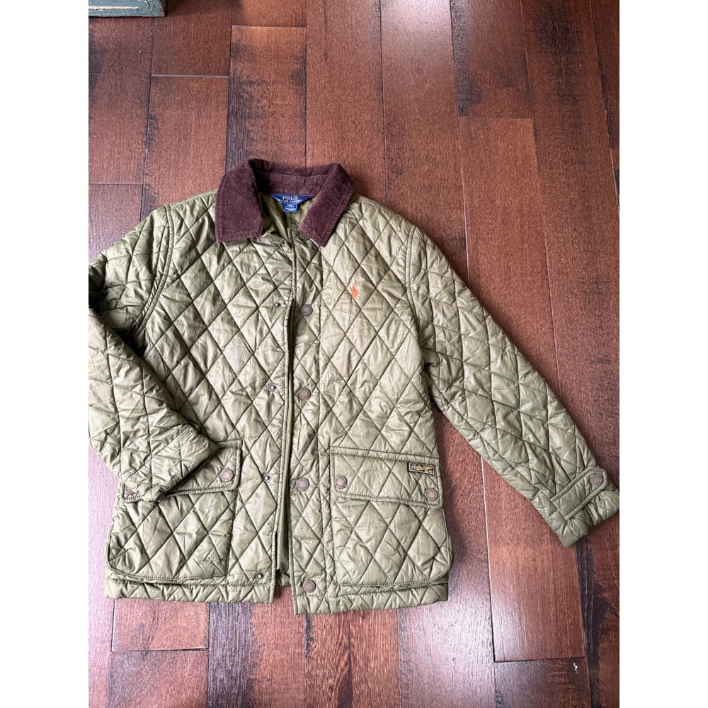 Polo Ralph Lauren Kids Green Quilted Barn Jacket Corduroy Collar Size M 10-12